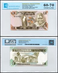 Zambia 2 Kwacha Banknote, 1980-1988 ND, P-24c.1, UNC, TAP 60-70 Authenticated