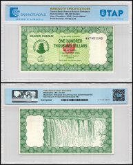 Zimbabwe 100,000 Dollars Bearer Cheque, 2005, P-31, UNC, TAP Authenticated