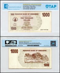 Zimbabwe 1,000 Dollars Bearer Cheque, 2006, P-44, Used, TAP Authenticated
