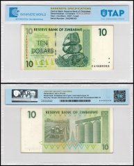 Zimbabwe 10 Dollars Banknote, 2007, P-67z, Used, Replacement, TAP Authenticated