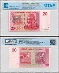 Zimbabwe 20 Dollars Banknote, 2007, P-68z, Used, Replacement, TAP Authenticated