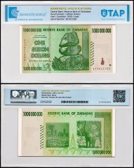 Zimbabwe 1 Billion Dollars Banknote, 2008, P-83, Used, TAP Authenticated