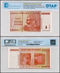 Zimbabwe 50 Billion Dollars Banknote, 2008, P-87z, UNC, Replacement, TAP Authenticated