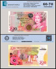 Guernsey 20 Pounds Banknote, 2018, P-63, UNC, Commemorative, TAP 60-70 Authenticated