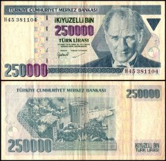 Turkey 250,000 Lira Banknote, L.1970 (1998 ND), P-211, Used