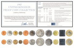 United Kingdom Collection - Royal Mint 1 Penny - 5 Pounds 10 Pieces Proof Coin Set, 1997, KM #935a-977, Mint, Red Deluxe Album, w/ COA