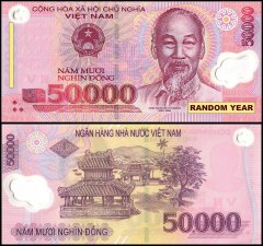 Vietnamese Currency 50,000 Vietnam Dong Banknote, Random Year, P-121, UNC, Polymer