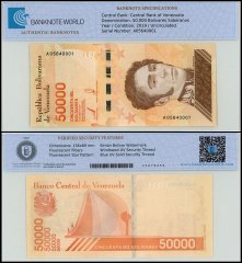 Venezuela 50,000 Bolivar Soberano Banknote, 2019, P-111a.1, UNC, TAP Authenticated