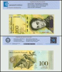 Venezuela 100,000 Bolivar Fuerte, 2017, P-100b2, UNC, TAP Authenticated