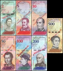 Venezuela 2 - 500 Bolivar Soberano 7 Piece Full Specimen Set, 2018, P-NEW, UNC