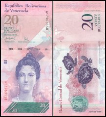 Venezuela 20 Bolivar Fuerte Banknote, 2007-2017, P-91a, AU-About Uncirculated