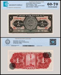 Mexico 1 Peso Banknote, 1967, P-59j.4, UNC, Series BDN, TAP 60-70 Authenticated