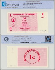 Zimbabwe 1 Cent, 2006, P-33, UNC, TAP Authenticated