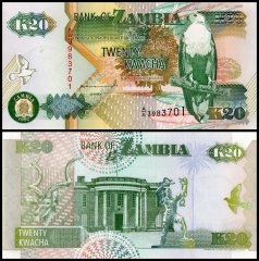Zambia 20 Kwacha Banknote, 1992, P-36a, UNC