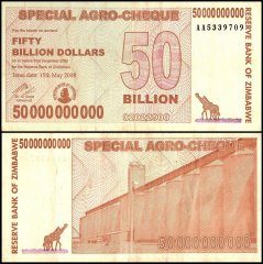 Zimbabwe 50 Billion Dollars Special Agro Cheque, 2008, P-63, Damaged