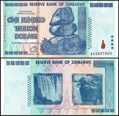 Zimbabwe 100 Trillion Dollars Banknote, 2008, AA, P-91, Used