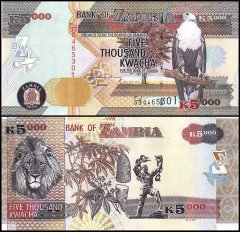 Zambia 5,000 Kwacha Banknote, 2010, P-45f, UNC