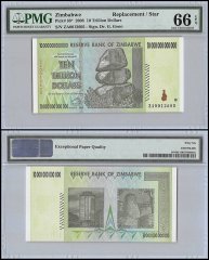 Zimbabwe 10 Trillion Dollars, 2008, P-88, Replacement/Star, PMG 66