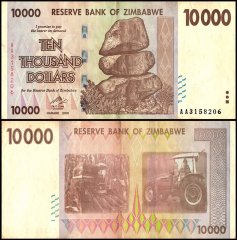 Zimbabwe 10,000 Dollars Banknote, 2008, P-72, Used