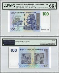 Zimbabwe 100 Dollars, 2007, P-69, Replacement/Star, PMG 66
