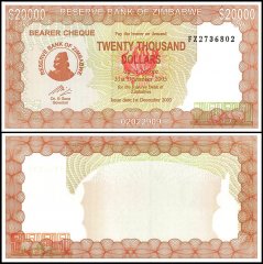 Zimbabwe 20,000 Dollars Bearer Cheque, 2006, P-23, UNC