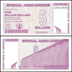 Zimbabwe 5 Billion Dollars Special Agro Cheque, 2008, P-61, UNC