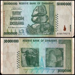 Zimbabwe 50 Million Dollars Banknote, 2008, P-79, Damaged