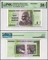 Zimbabwe 50 Trillion Dollars Banknote, 2008, AA, P-90s, Specimen, PMG 58