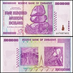 Zimbabwe 500 Million Dollars Banknote, 2008, P-82, UNC, Series AA