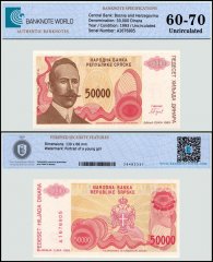 Bosnia & Herzegovina 50,000 Dinara Banknote, 1993, P-153, UNC, TAP 60-70 Authenticated