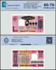 Lebanon 5,000 Livres Banknote, 2008, P-85b, UNC, TAP 60-70 Authenticated