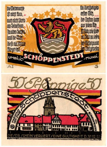 Schoppenstedt 50 Pfennig 10 Pieces Notgeld Set, Mehl #1199.1a, UNC