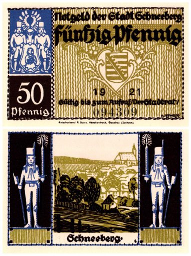 Schneeberg 50 Pfennig 6 Pieces Notgeld Set, 1921, Mehl #1190, UNC