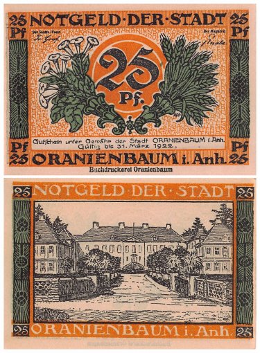 Oranienbaum 25 - 50 Pfennig 4 Pieces Notgeld Set, Mehl #1024, UNC