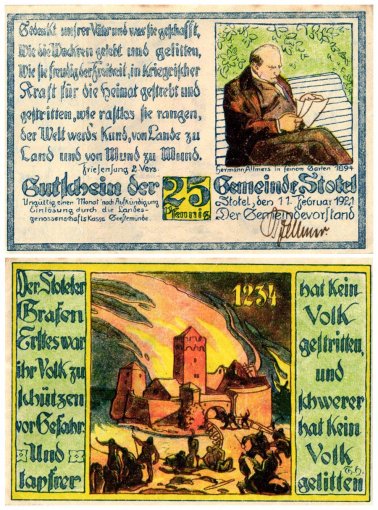 Stotel 25-75 Pfennig 2 Pieces Notgeld Set, 1921, Mehl #1278, UNC