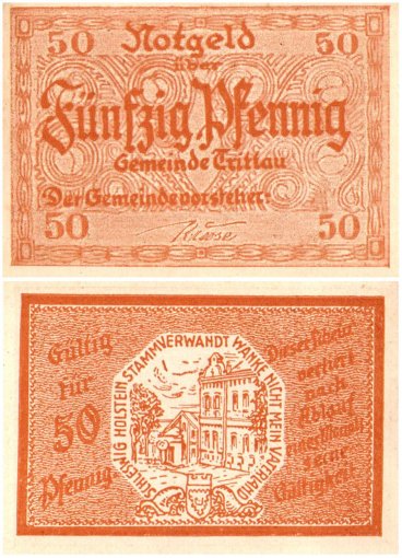Trittau 50 Pfennig 2 Pieces Notgeld Set, Mehl #1347.1, UNC