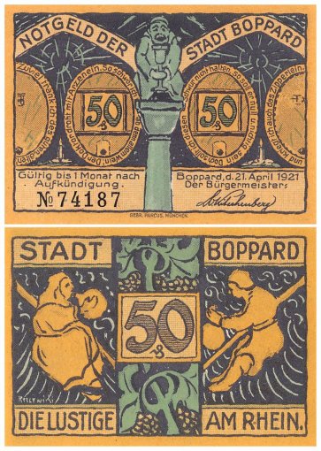 Boppard am Rhein 25-50 Pfennig 4 Pieces Notgeld Set, 1920-1921, Mehl #142.1-3, UNC