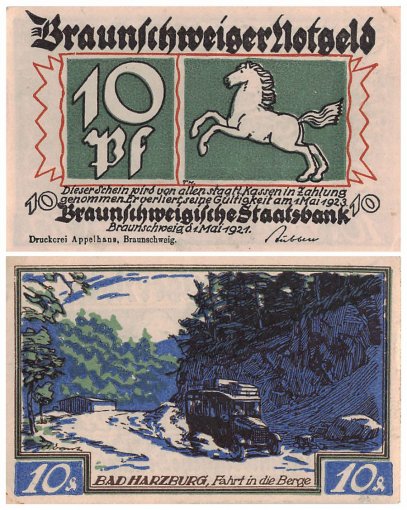 Braunschweig 10-75 Pfennig 4 Pieces Notgeld Set, 1921, Mehl #155.3, UNC