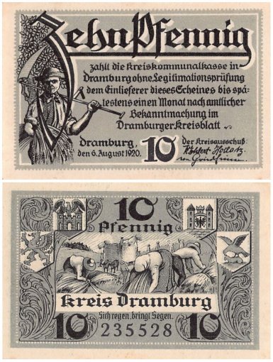 Dramburg - Poland 10-50 Pfennig 2 Pieces Notgeld Set, 1920, Mehl #286.1, UNC