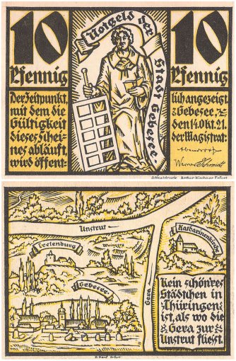 Gebesee 10 Pfennig-1 Mark 7 Pieces Notgeld Set, 1921, Mehl # 410.1, UNC