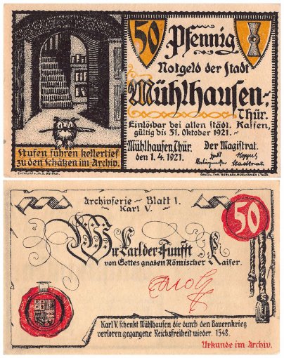 Muehlhausen 50 Pfennig 5 Pieces Notgeld Set, 1921, Mehl #905.1, UNC