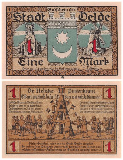 Oelde 50 Pfennig - 2 Mark 3 Pieces Notgeld Set, 1920, Mehl #1007.1, UNC