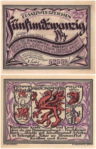 Randow 25 - 75 Pfennig 12 Pieces Notgeld Set, 1921, Mehl #1095, UNC