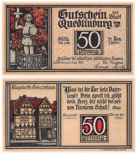 Quedlinburg 25 - 50 Pfennig 4 Pieces Notgeld Set, 1921, Mehl #1087.1c, UNC