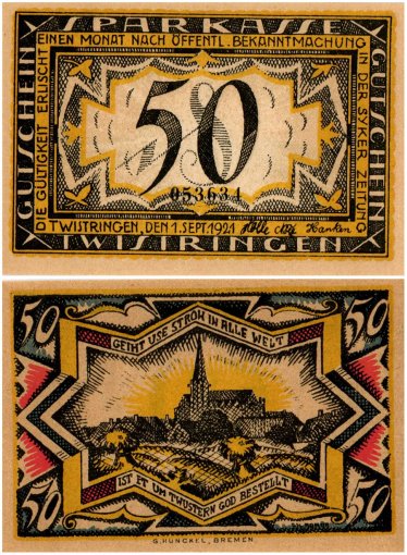 Twistringen 25 - 75 Pfennig 3 Pieces Notgeld Set, 1921, Mehl #1349.1, UNC