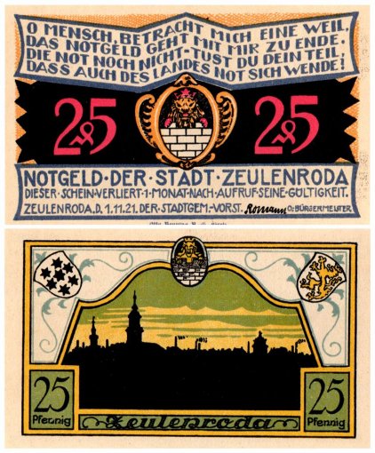 Zeulenroda 25 Pfennig 5 Pieces Notgeld Set, 1921, Mehl #1470.1, UNC