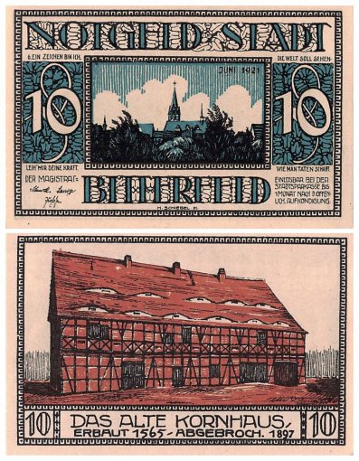 Bitterfeld 5-10 Pfennig 2 Pieces Notgeld Banknote Set, 1921, Mehl #111.1, UNC