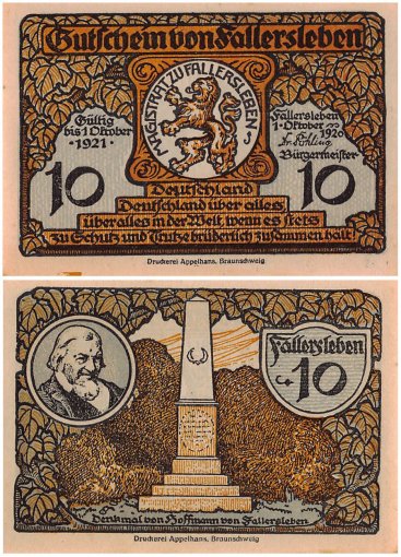 Fallersleben 10-50 Pfennig 4 Pieces Notgeld Set, 1920, Mehl #360.1, UNC