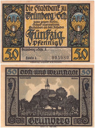 Gruenberg in Schlesien 25 Pfennig - 1.50 Mark 5 Pieces Notgeld Set, 1922 ND, Mehl #490.1a, UNC