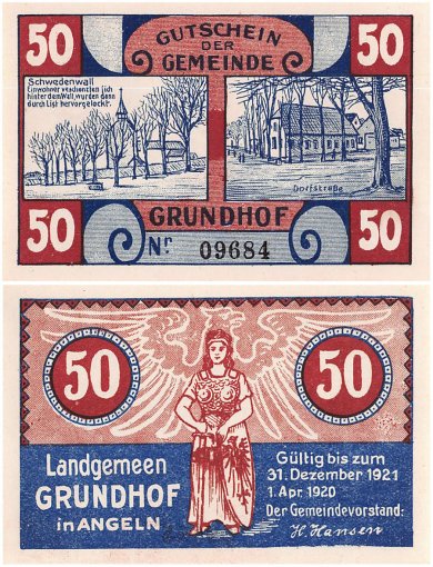 Grundhof in Angeln 50-75  Pfennig 5 Pieces Notgeld Set, 1920-1921, Mehl # 493.1/2, UNC